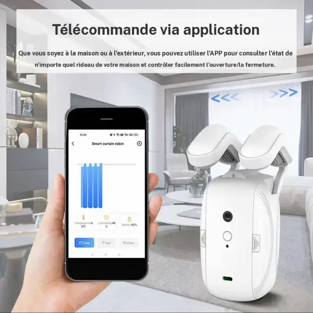 Moteur de rideaux intelligent ConnectedLiving dans un salon moderne
