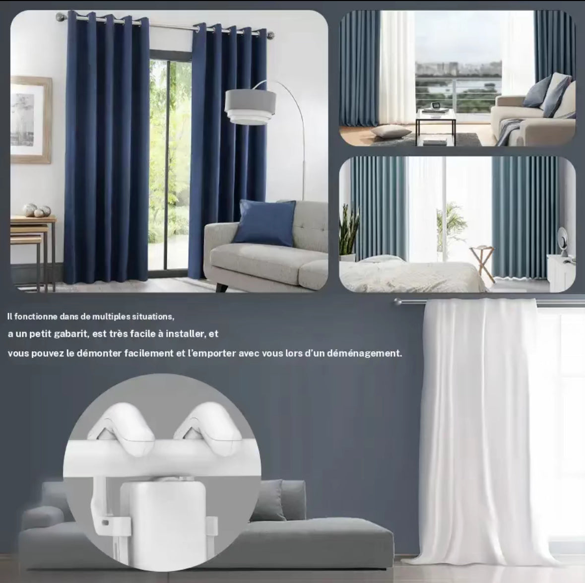 Moteur de rideaux intelligent ConnectedLiving dans un salon moderne