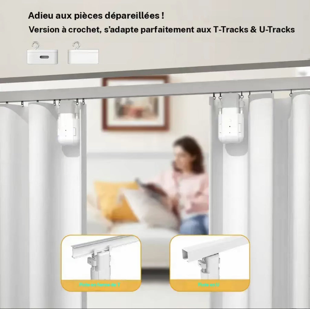 Moteur de rideaux intelligent ConnectedLiving dans un salon moderne