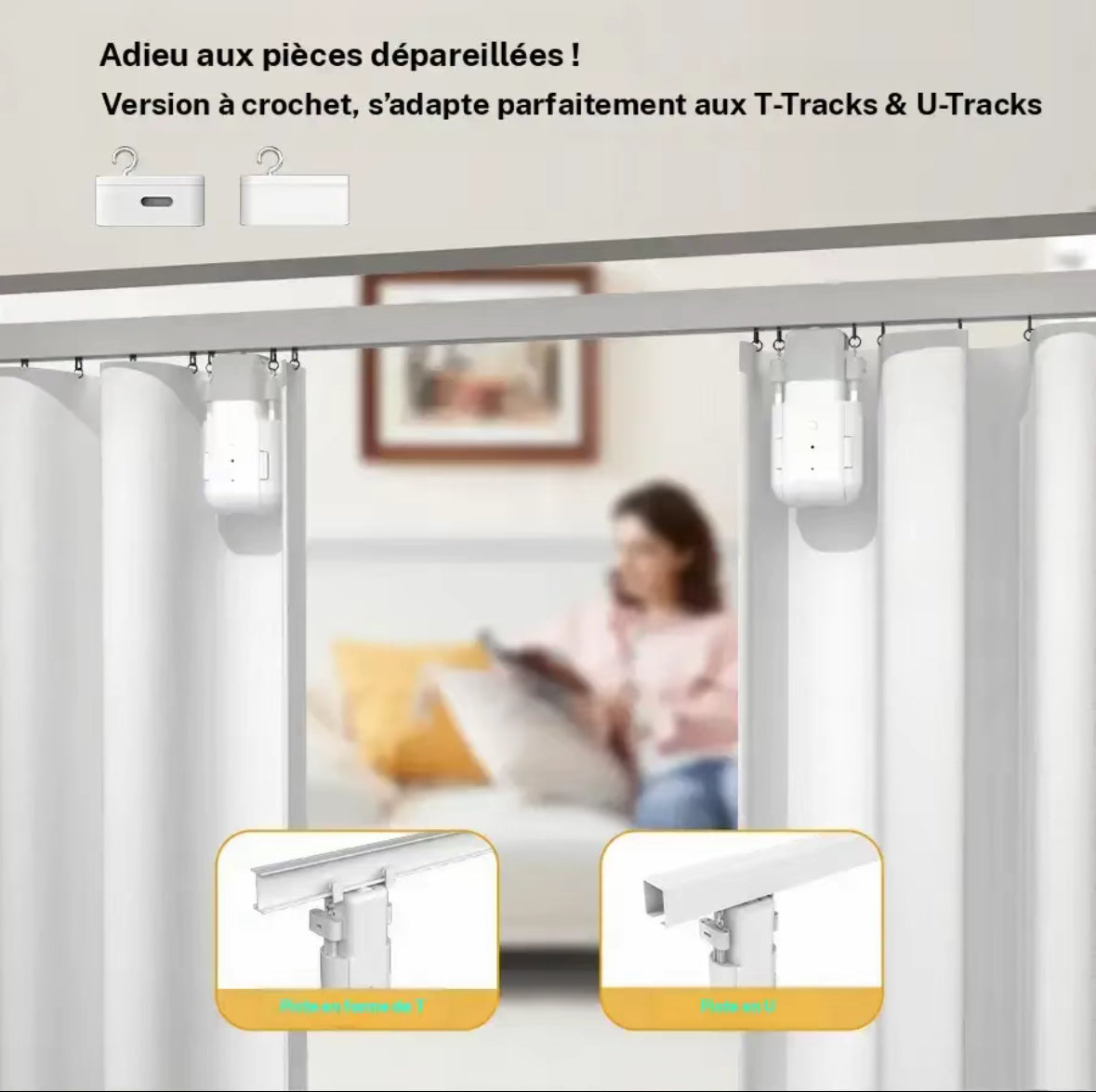 Moteur de rideaux intelligent ConnectedLiving dans un salon moderne