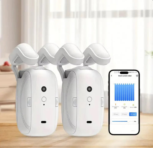 Moteur de rideaux intelligent ConnectedLiving dans un salon moderne