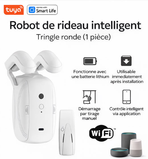 Moteur de rideaux intelligent ConnectedLiving dans un salon moderne